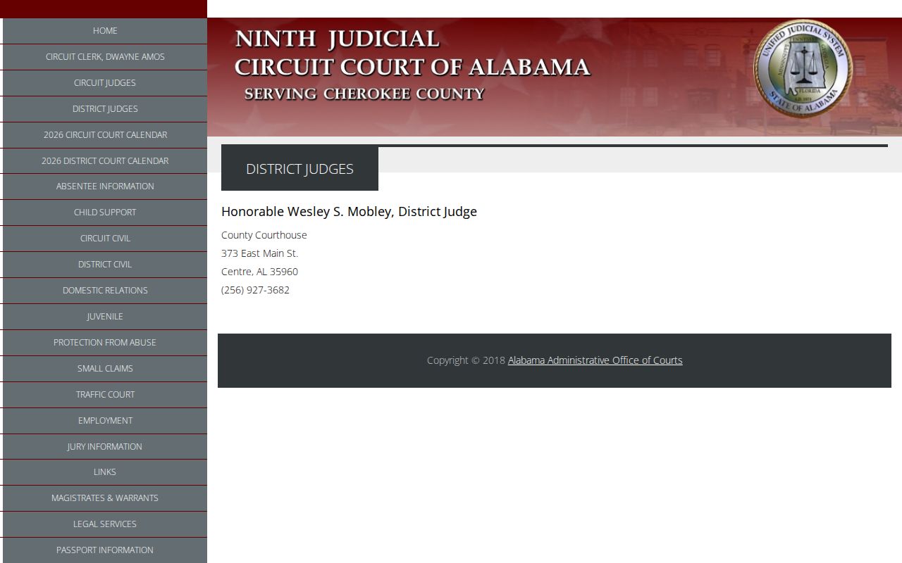 Cherokee County bench warrant District Court contact