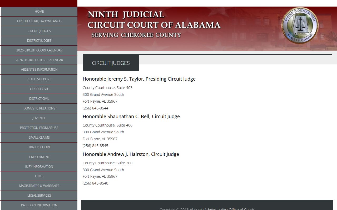 Cherokee County bench warrant Ninth Judicial Circuit contacts