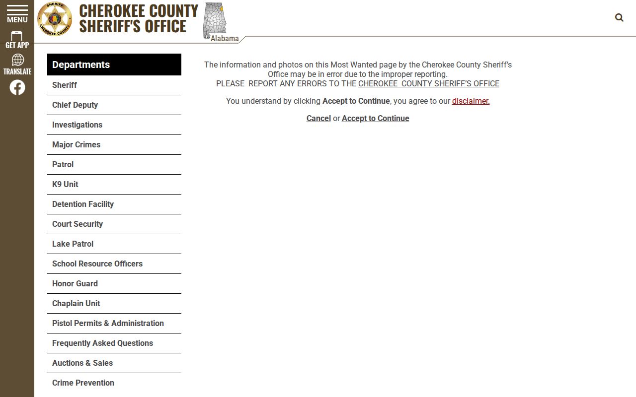 Cherokee County bench warrant distinction from Most Wanted program