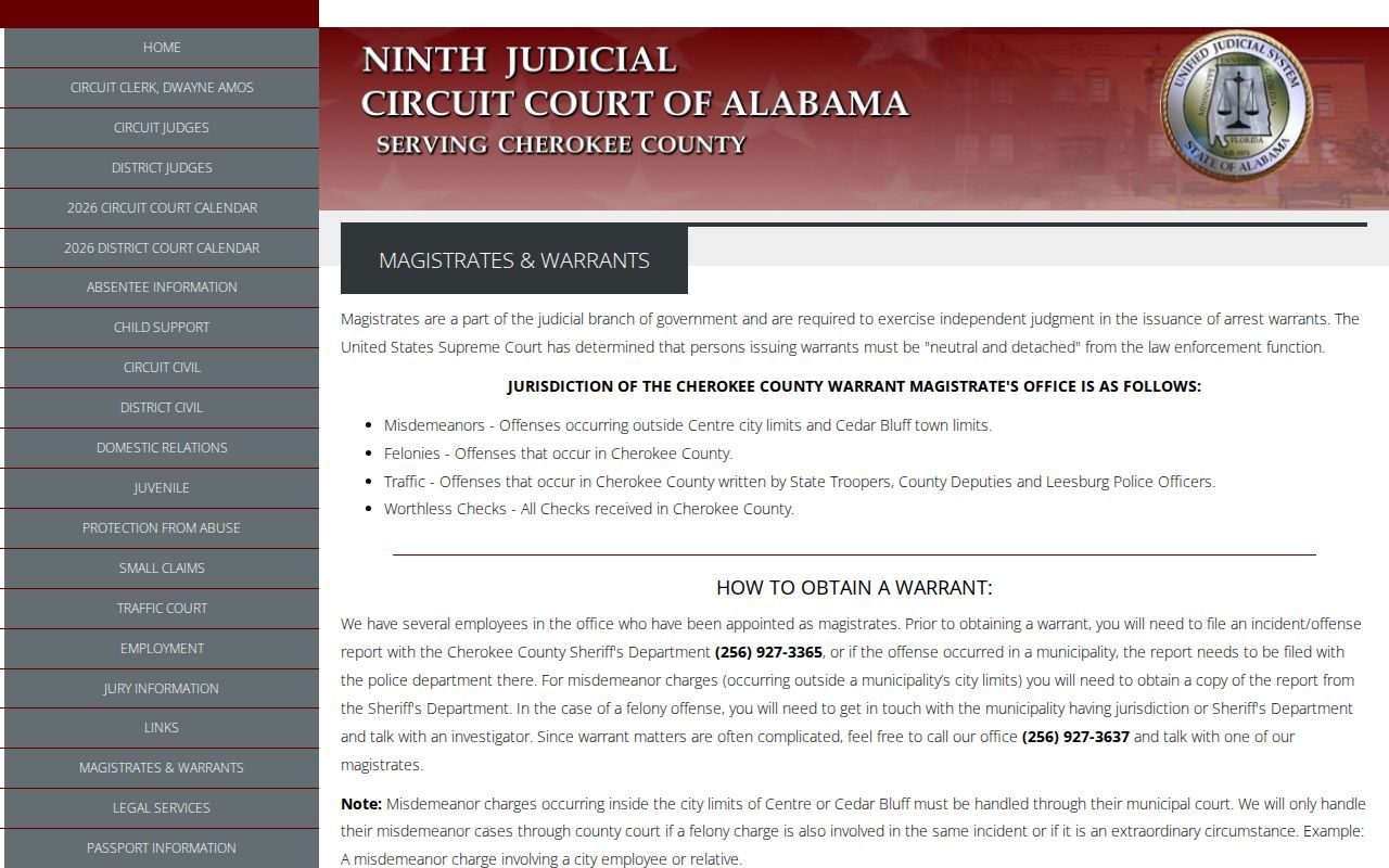 Cherokee County arrest warrant magistrate process